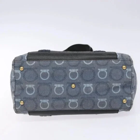 Salvatore Ferragamo Gancini Tote Bag Canvas Blue Gold Auth 139532 - Picture 7 of 16